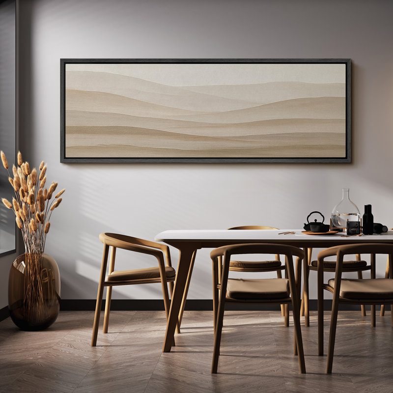 Large Framed Canvas Print Wall Art - Neutral Abstract Landscape Print for Minimalist Modern Wall Decor, 20" H x 60" W, Black