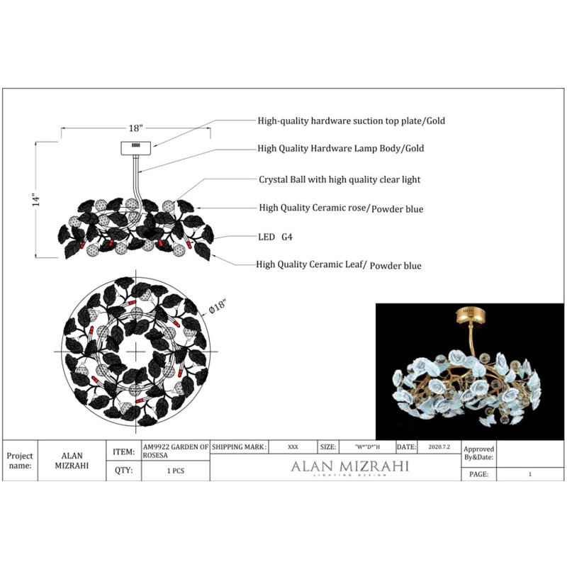 Julyus 6 - Light LED Chandelier, Wrought Iron Gold, Black Pearl, 24" Diameter x 14" Height