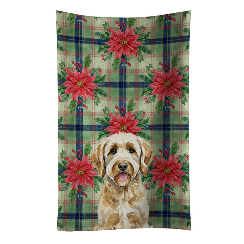 Labradoodle Christmas PoinsettIas Kitchen Towel, Labradoodle