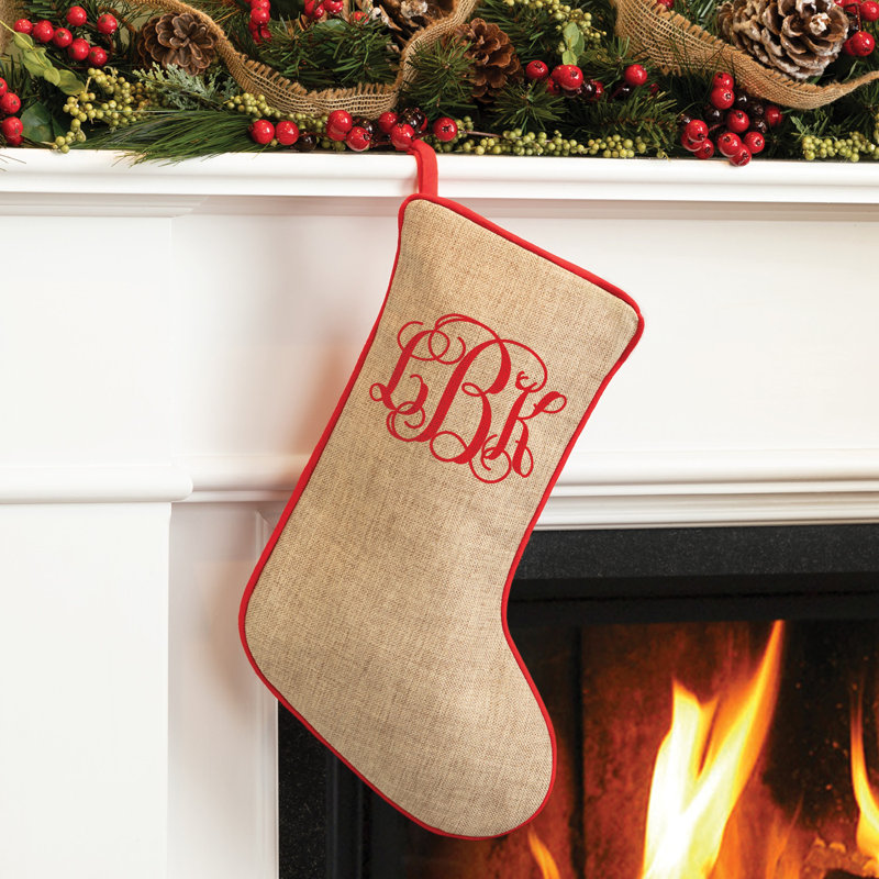 Vine Monogram Personalized Burlap Stocking, Yes