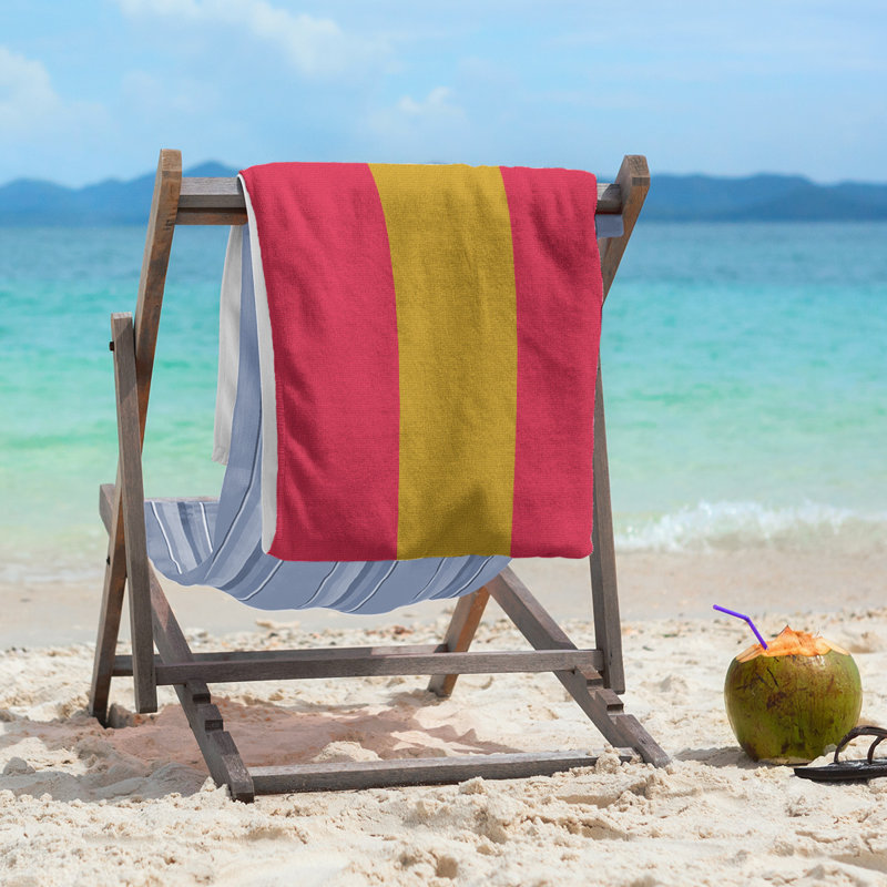 Lightweight Beach Towel, Microfiber, Red/Gold/Red