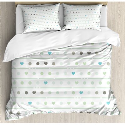 Sweet Polka Dots Hearts and Stripes Pattern Valentines Retro Cute Love Art Design Duvet Cover Set -  Ambesonne, nev_33384_king