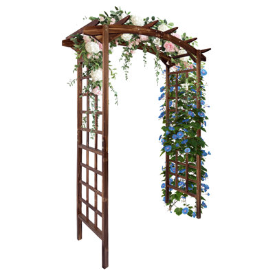 85" Wooden Garden Arbor Arch Trellis for Climbing Plants – Sturdy Fir Wood, Pergola Walkway for Wedding & Outdoor Decor, Carbonized Finish, Arched Design
