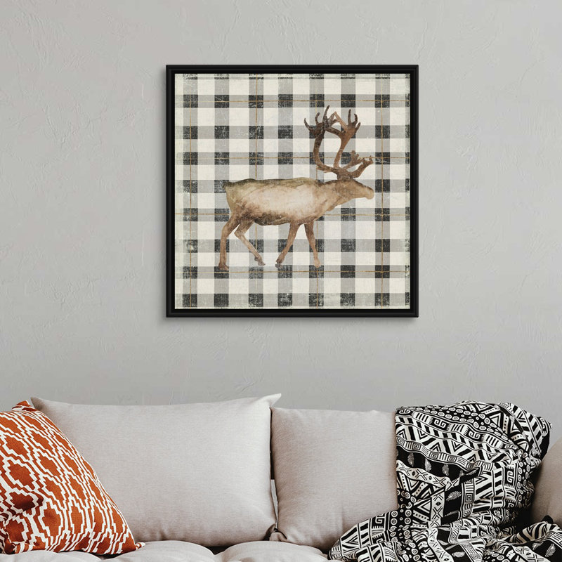Santa's Deer II - reproduction d'art sur toile, Cadre noir, H 18 po x l 18 po x P 1,75 po