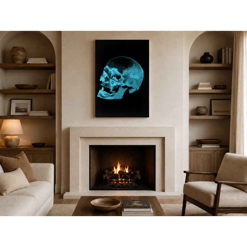Cyan Skull Study - Portrait, art mural sur toile, H 24 po x l 20 po