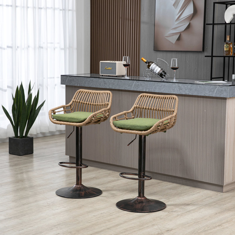 Ensemble de 2 tabourets de bar modernes pivotants avec repose-pieds réglables pour la cuisine et la salle à manger, Vert