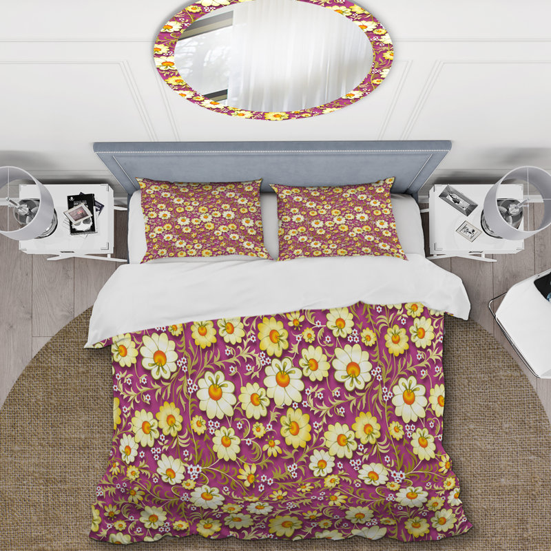 Ensemble de housse de couette Yellow Spring Flower - Cabin & Lodge, Housse de couette pour très grand lit et 2 très