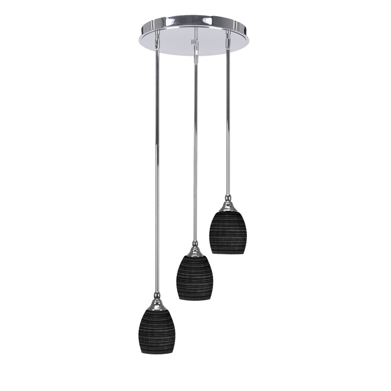 Luminaire suspendu en grappe à 3 lumières avec verre matriciel 5,5 po Fidela, H 24,5 po x l 5,5 po x P 5,5 po, Gris clair