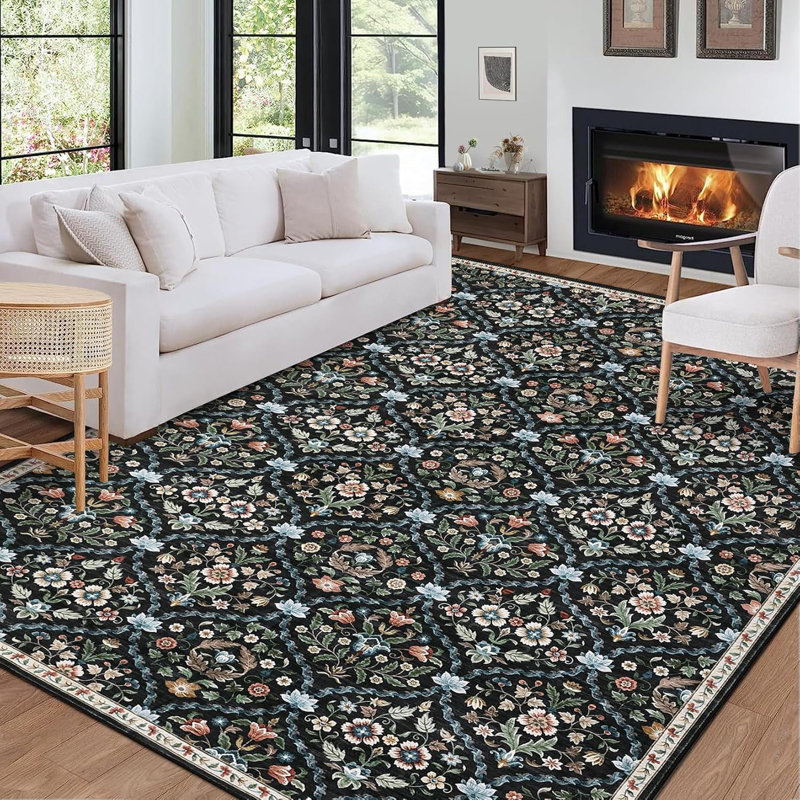 2x6 Washable Vintage Runner Rug, Non-Slip, Low Pile, Stain-Resistant, Boho Throw Carpet for Kitchen, Hallway, Living Room, Bedroom, Red/Brown.