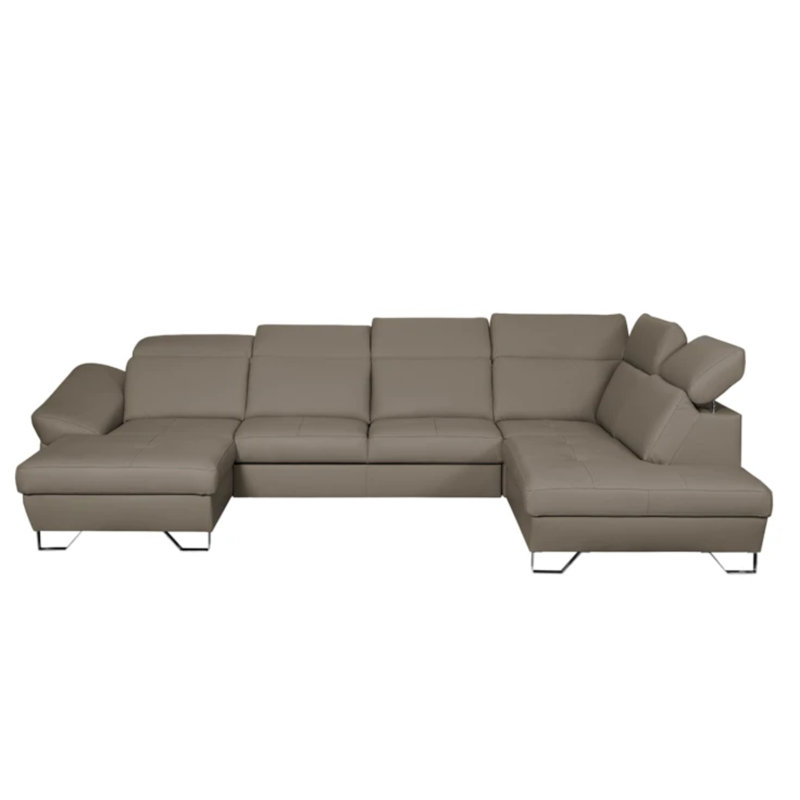 Natron Leather Corner U-form Sofa with Sleeping Function and Storage , Right Hand Facing, Tan
