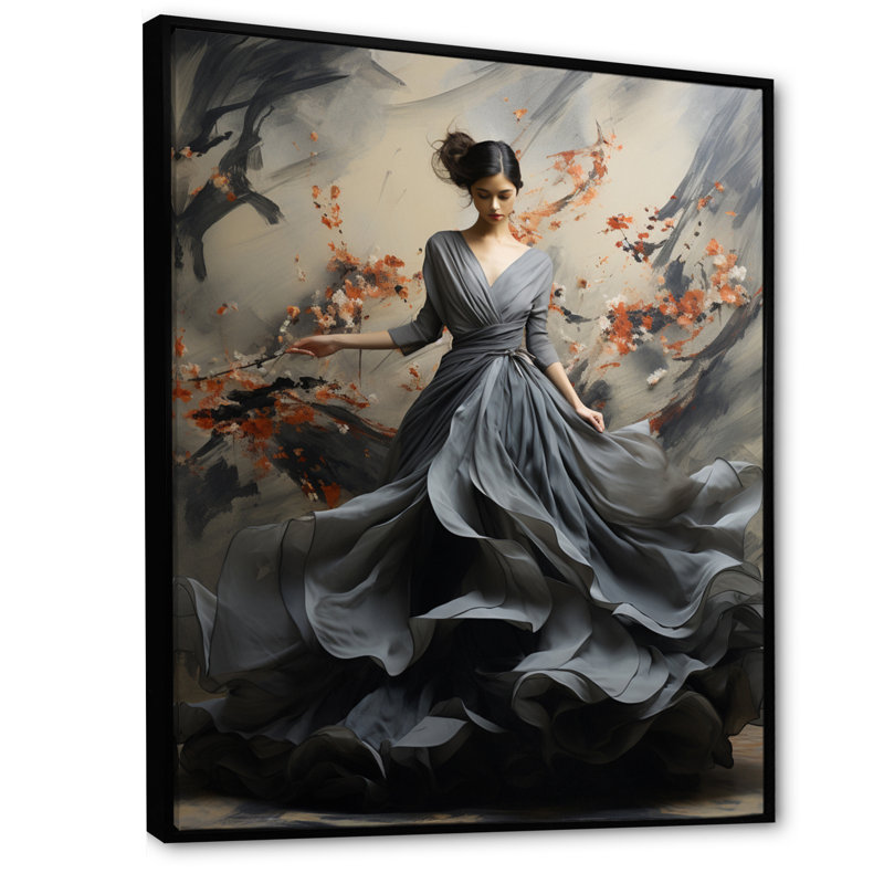 «Ladie Asian Art Ballet Sumi I», reproduction sur toile, H 40 po x l 30 po x P 1,5 po, Cadre flottant noir