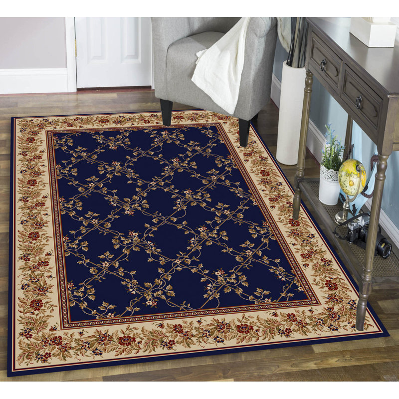 Weisgerber Traditional trellis Oriental Blue Navy Area Rug, Rectangle 5'5" x 7'7"