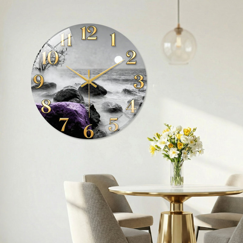 Horloge murale décorative moderne en verre Coastal Rocks - 23,6 po, 60 x 60 cm (23,6 x 23,6 pouces)