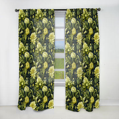 Green Damask Ferns Oasis - Bohemian Velvet Curtain - Room Darkening - 1 Panel