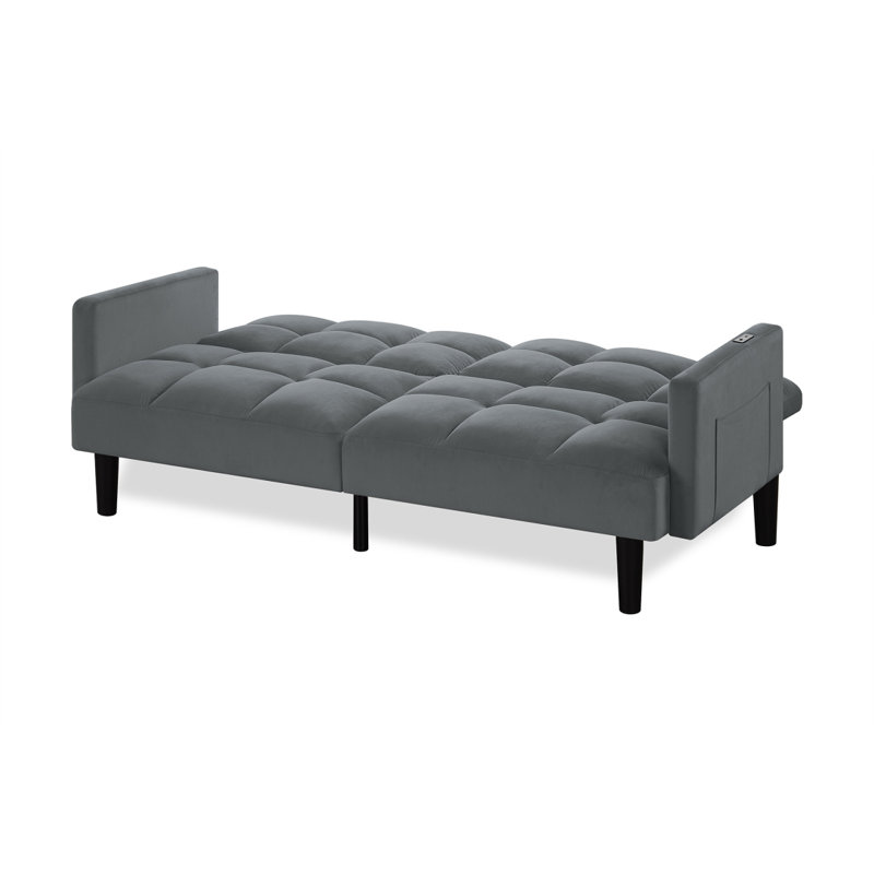 Velvet Futon Couch Convertible, Gris