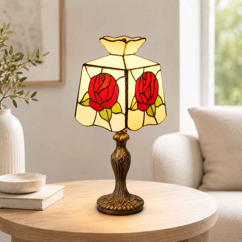 Lampe de table haute rose de 15 pouces, lampe florale décorative de style rétro avec ampoule