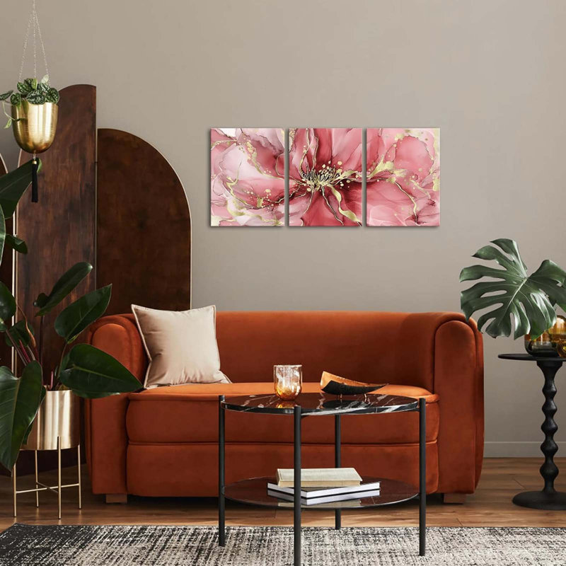 3 Piece Wrapped Canvas Print, Pink