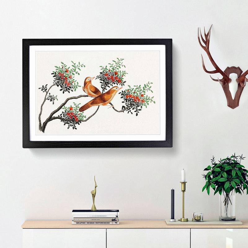 Birds of China - Picture Frame Painting Print, 27cm H x 36cm W x 2cm D, Black Framed