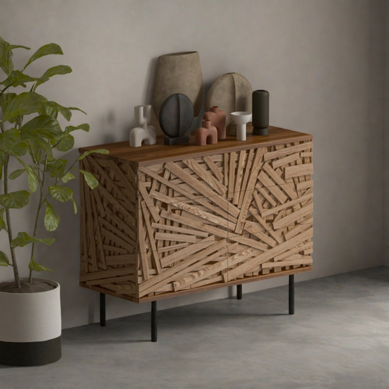 Commode d'appoint moderne tridimensionnelle en bois, H 33,07 po x l 39,37 po x P 15,74 po