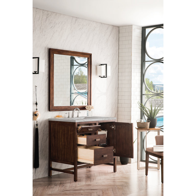 Addison 36'' Single Bathroom Vanity with Top, 8" Widespread, Mid-Century Acacia, Victorian Silver