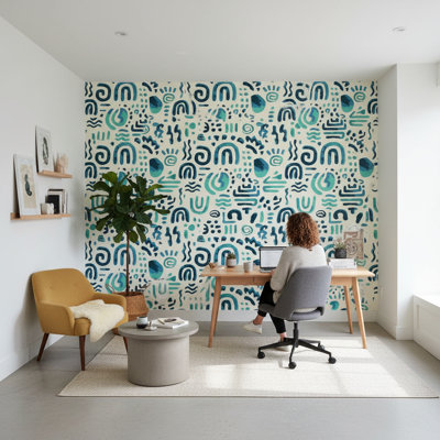 Papier peint abstrait géométrique bleu sarcelle