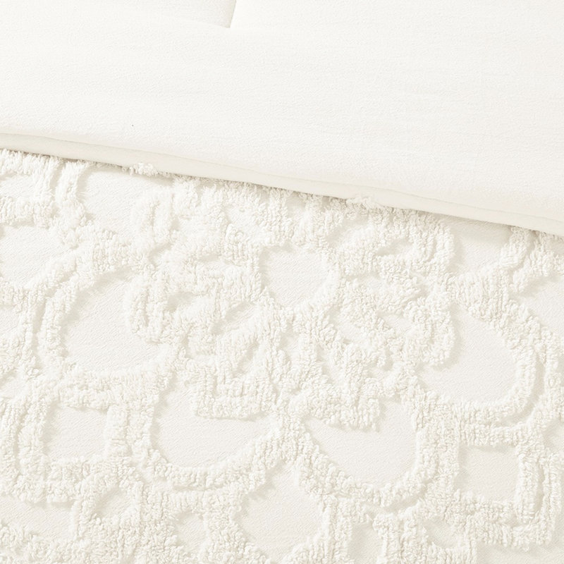 3 édredons en coton - Chenille de style statique tout confort, Édredon grande + 2 pièces supplémentaires, Blanc cassé