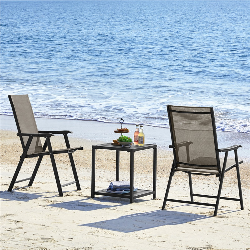 Folding Patio Dining Armchair, Brown, 2