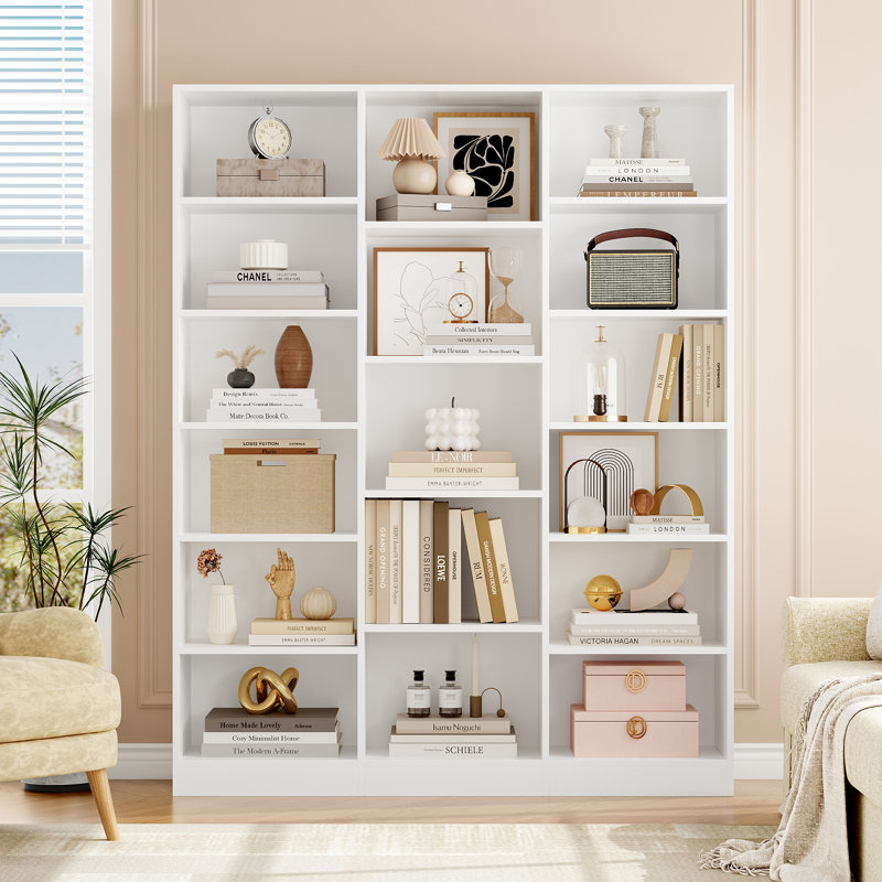 Grande bibliothèque en bois à 6 niveaux H 74 po x l 59 po Wakil, Blanc