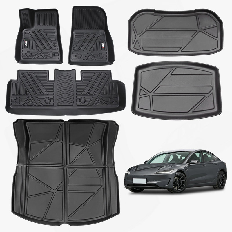 Tapis de sol TPE toutes saisons pour modèle Tesla Y 2021-2022 - Ensemble de 6 revêtements de sol pour voiture imperméables, antidérapants et à couverture complète