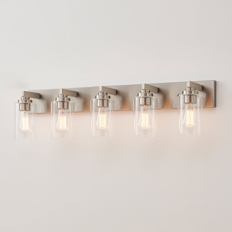 Éclairage de meuble-lavabo transitionnel à intensité variable, 5 lumières, Nickel brossé, 36,25 po de largeur