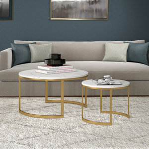 Topsfield Faux Marble Sled 2 Nesting Tables Coffee Table