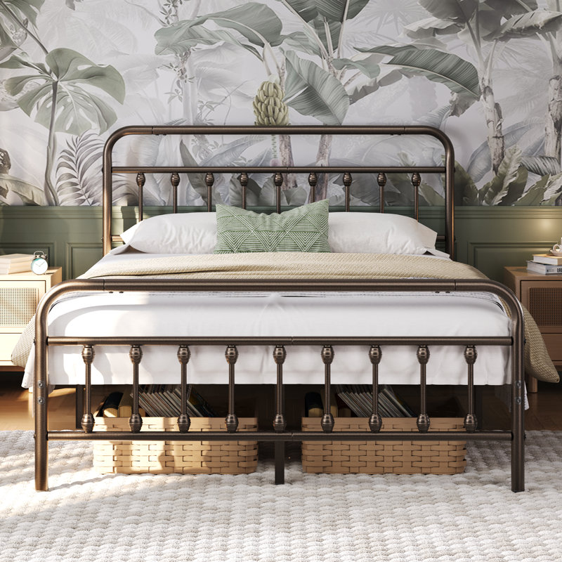 Metal Bed Frame with Vintage Headboard, Bronze, Kingsize (5')