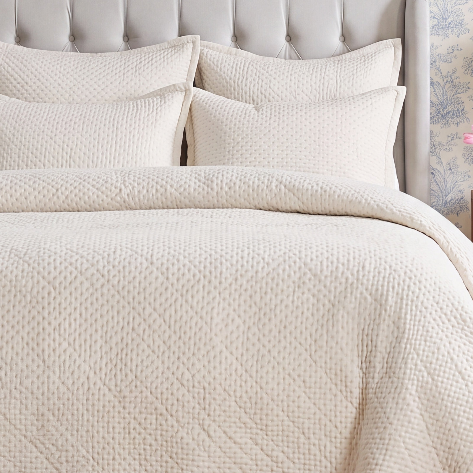Adria Cotton Duvet Cover Set, Queen, Ivory