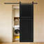 Moderne 2 panneaux 96 po x 26 po Porte de grange coulissante en bois de noyer noir avec ensemble de quincaillerie-132716658