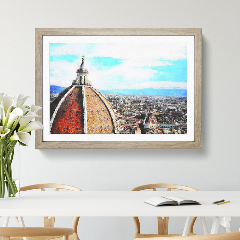 Florence Skyline with Cathedral - Picture Frame Graphic Art Print, Oak Framed, 62cm H x 87cm W x 2cm D