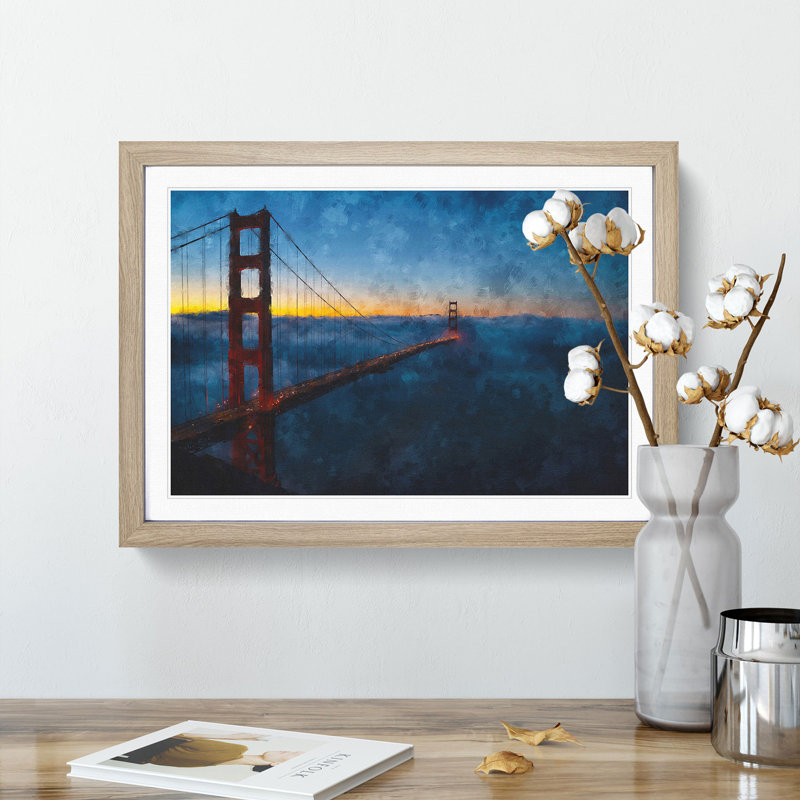 The Golden Gate Bridge - Painting, Oak Single Picture Frame Wood, 24cm H x 33cm W x 2cm D