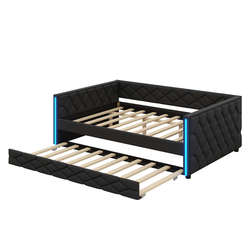 Full XL-Sized Daybed Comes With Trundle Bed & Integrated LED Lights, Black