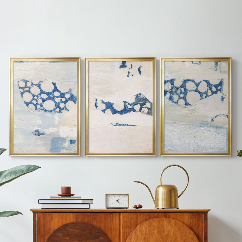 Lido I - Toile tendue avec châssis sur mesure - 3 pièces, H 27 po x l 57 po, Doré