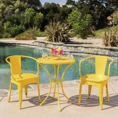 Bistro extérieur en fer jaune - 3 pièces en métal avec revêtement gai