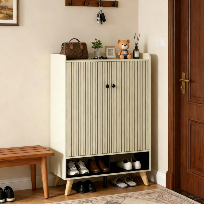 Armoire de rangement pour chaussures à 5 étages avec 24 paires de portes cannelées