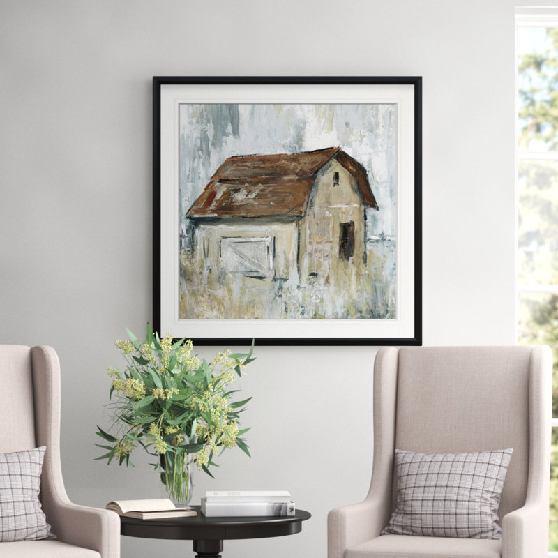 " Barn at Dusk " Acrylic Painting, 28" H x 28" W x 2" D, Black Framed