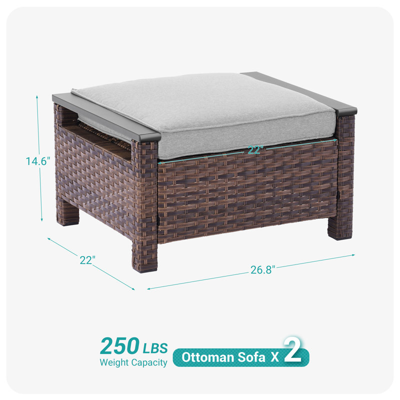 Repose-pieds avec coussin en tissu teint dans la masse (ensemble de 2), Lin gris