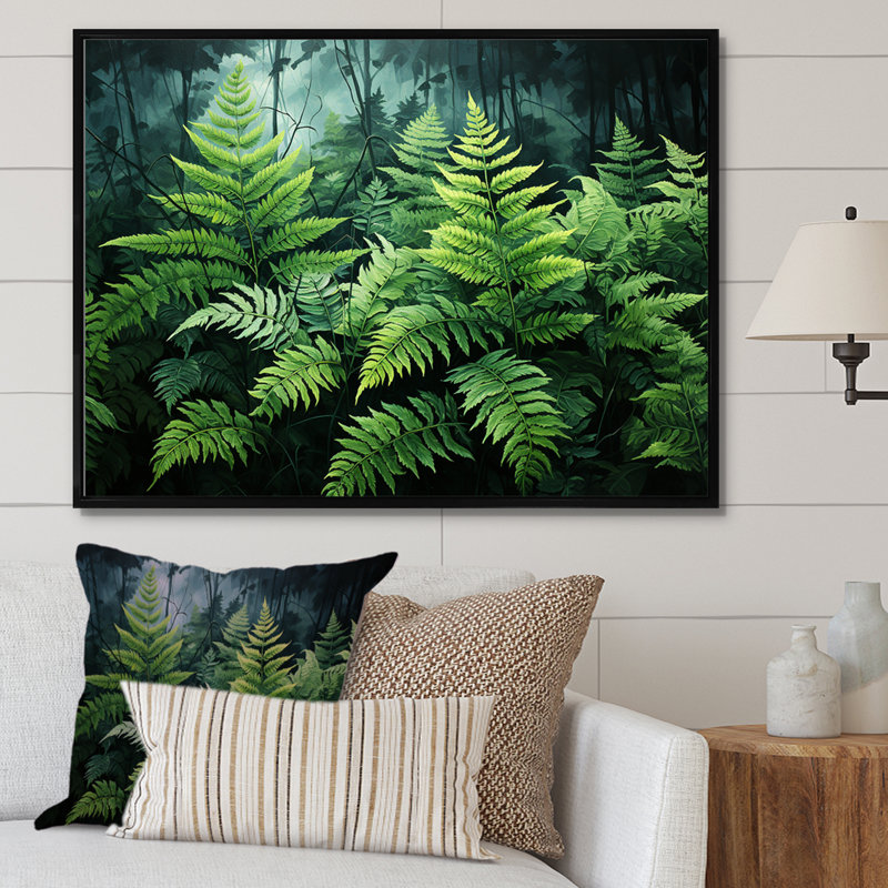 Emerald Green Ferns Forest IV sur toile, H 34 po x l 44 po x P 1,5 po, Cadre flottant noir
