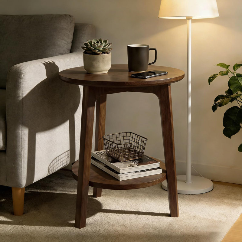Table d'appoint gigogne en bois à 2 niveaux (noyer, 16 x 16 x 20)
