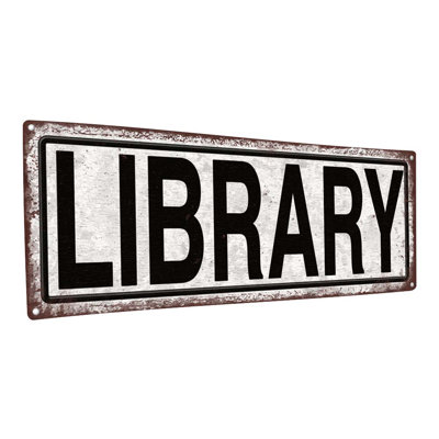 " Distressed, Library Metal Sign "