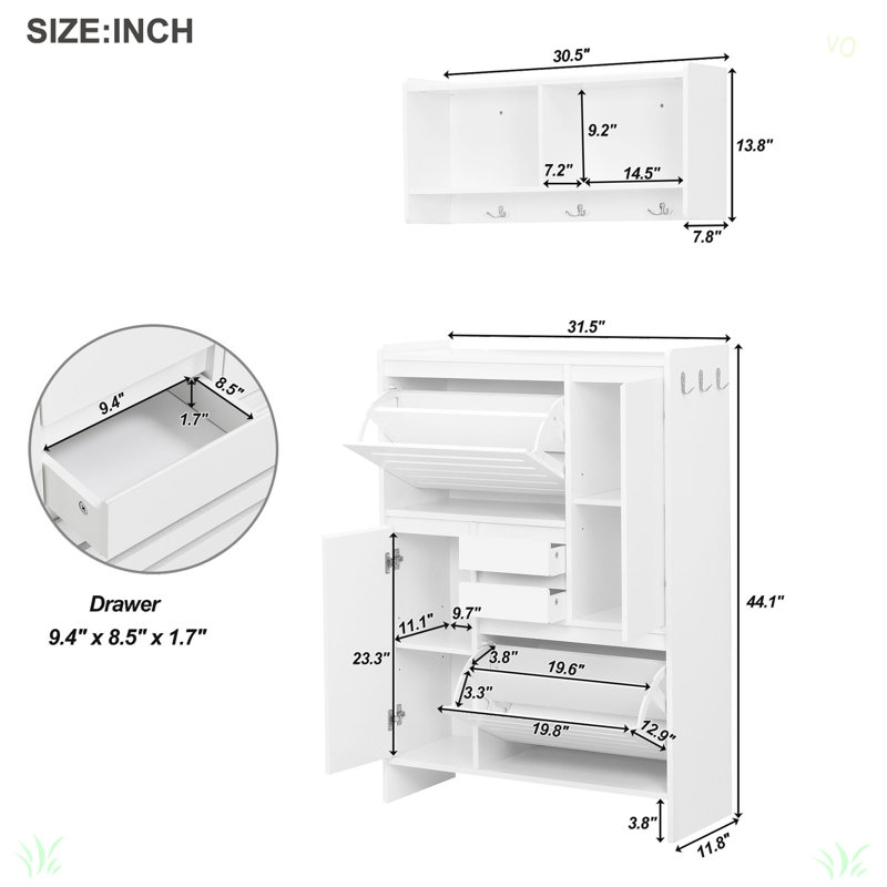 Multi-Functional Tipping Bucket Shoe Cabinet With Wall Cabinet, Space-Saving Design Foyer Cabinet With 2 Flip Drawers, Versatile Side Cabinet For Hallway