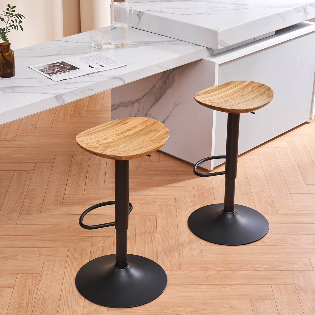 Tychon Swivel Solid Wood Adjustable Height Bar Stool