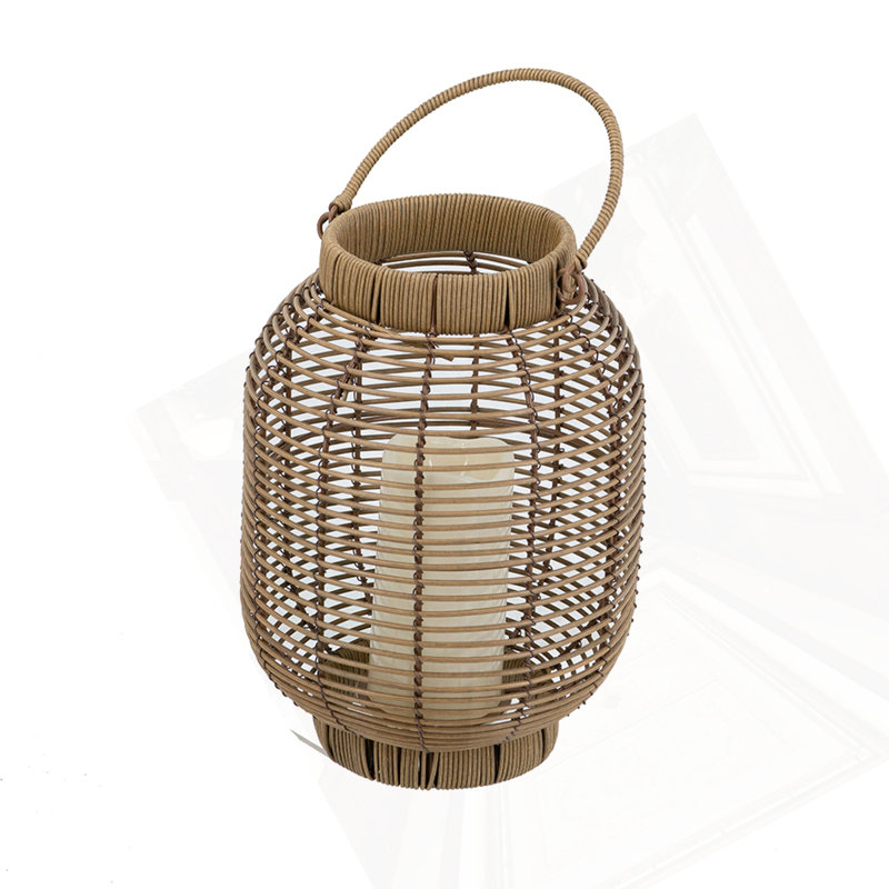 Lanterne en rotin de polyester 8,7 x 8,7 x 11,8 po avec bougie blanche DEL, Brun