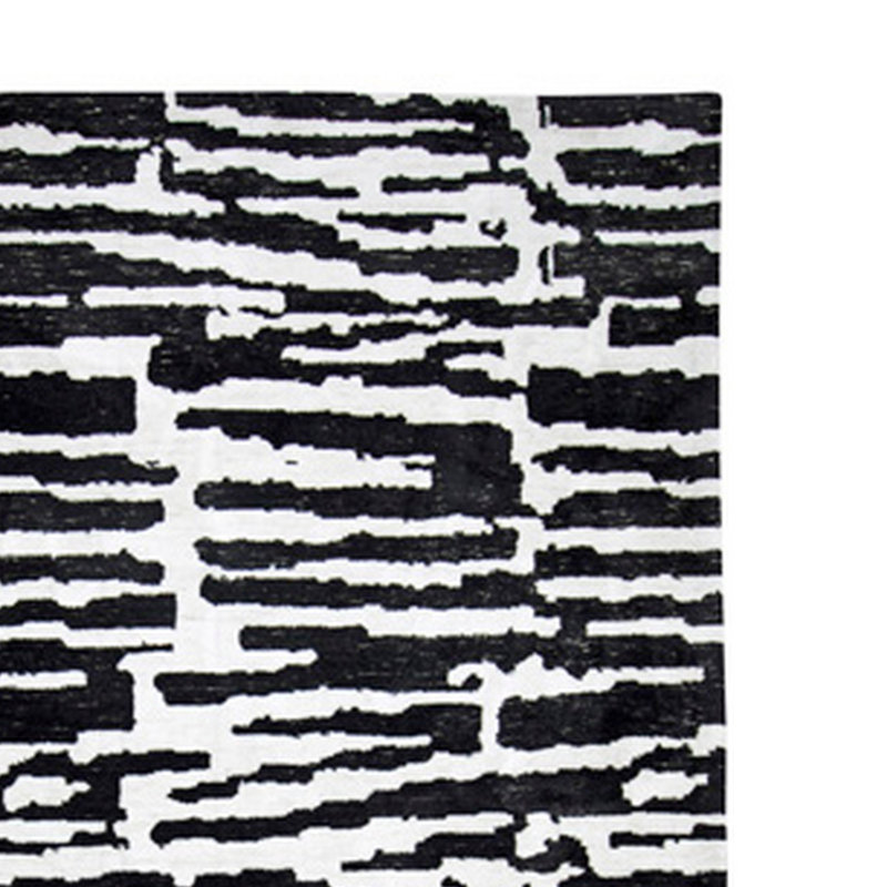 Benjara Shawn 5 X 7 Area Rug, Black White Abstract Pattern Polyester ...