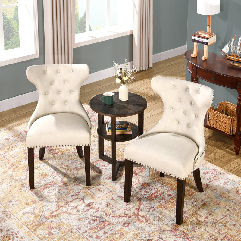 Saphron 19.5'' H Tufted Faux Leather Upholstered Side Chair, Ivory White, 2